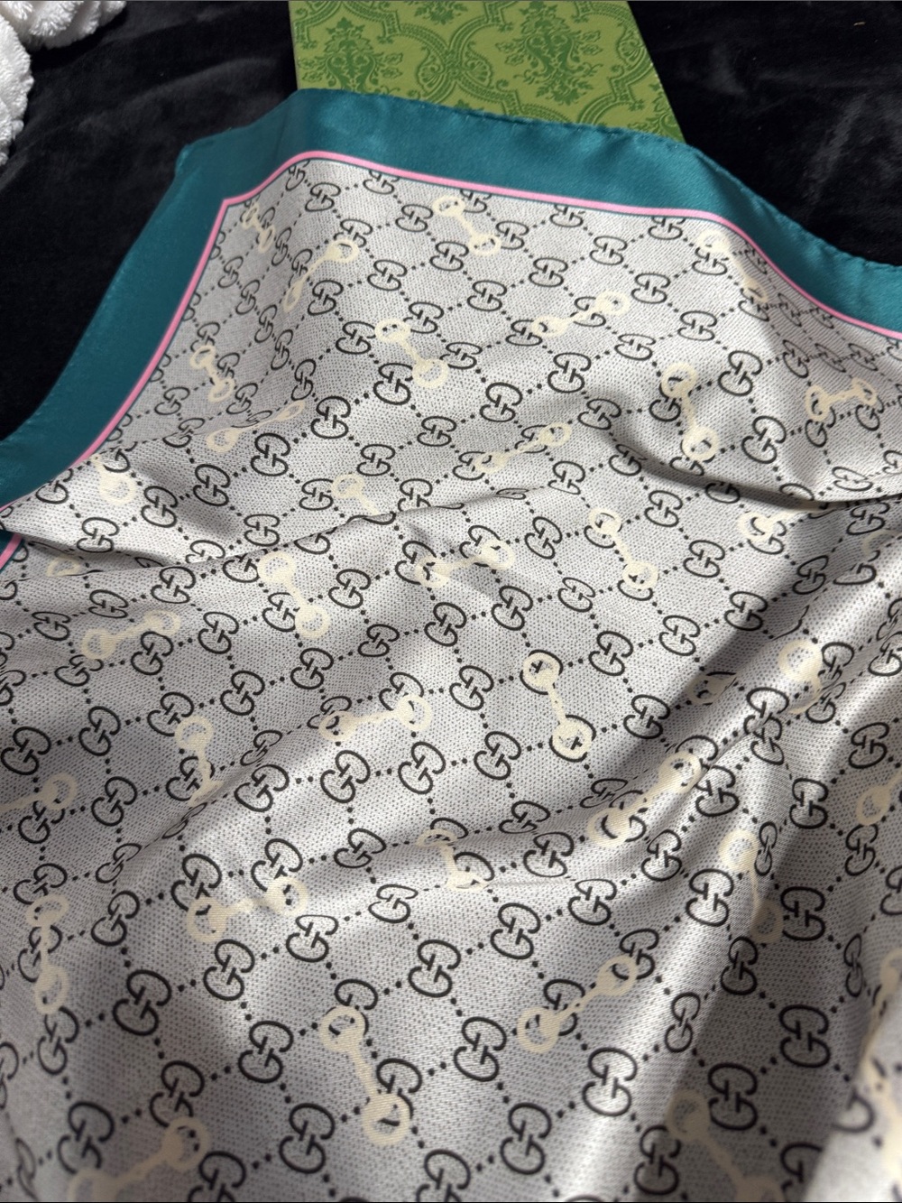 Source Unknown Satin Scarf in Teal, Pink, Ivory
